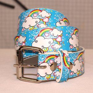 Faux leather clouds and rainbows belt